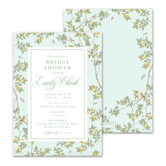 Mint Chinoiserie Vine Invitations
