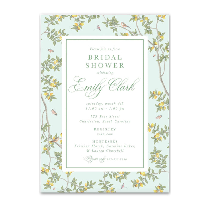 Mint Chinoiserie Vine Invitations