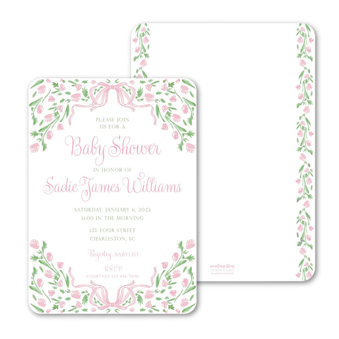 Pink Flower Bow Shower Invitations
