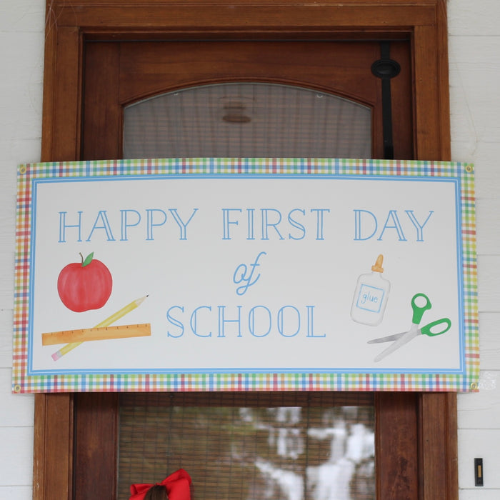 Back to School Vinyl Banner: Plaid School Supplies
