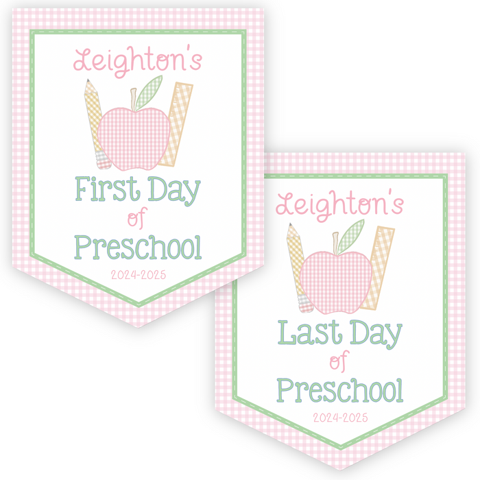 Back To School Sign - Gingham School Supplies - Pink