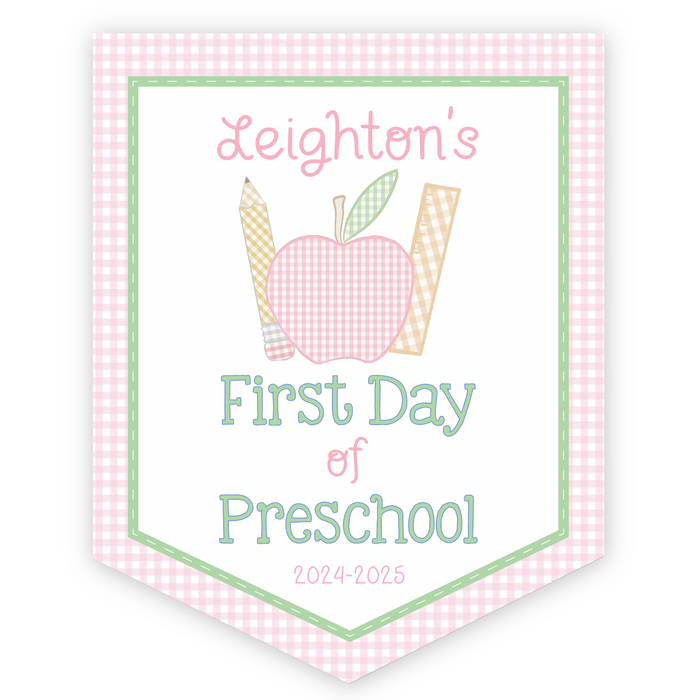 Back To School Sign - Gingham School Supplies - Pink