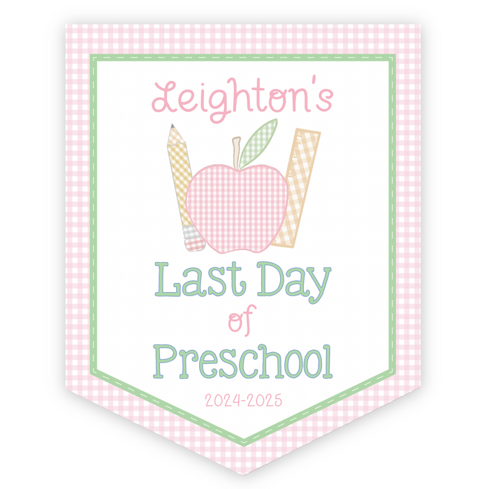 Back To School Sign - Gingham School Supplies - Pink