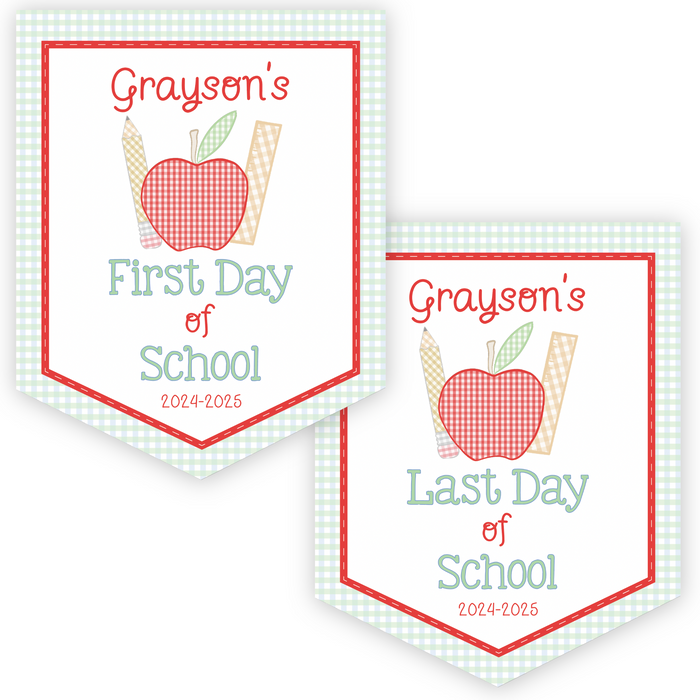 Back To School Sign - Gingham School Supplies - Red