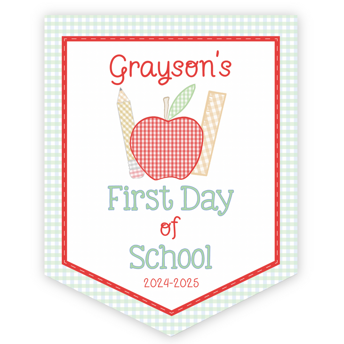 Back To School Sign - Gingham School Supplies - Red