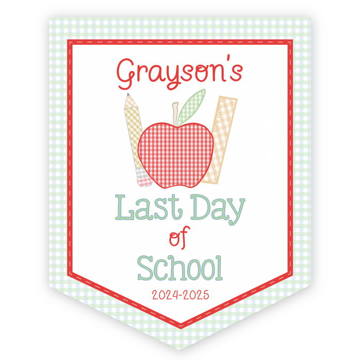 Back To School Sign - Gingham School Supplies - Red