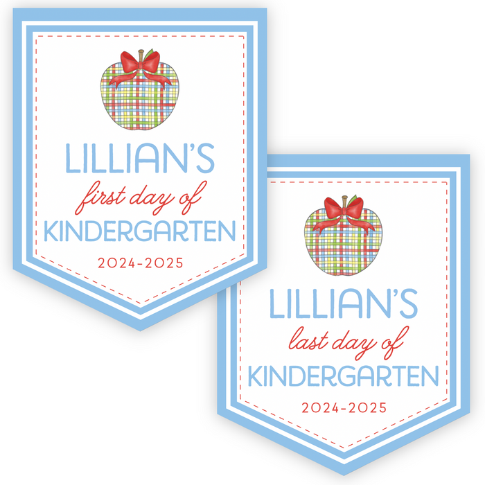 Back To School Sign - Primary Plaid Apple with Bow