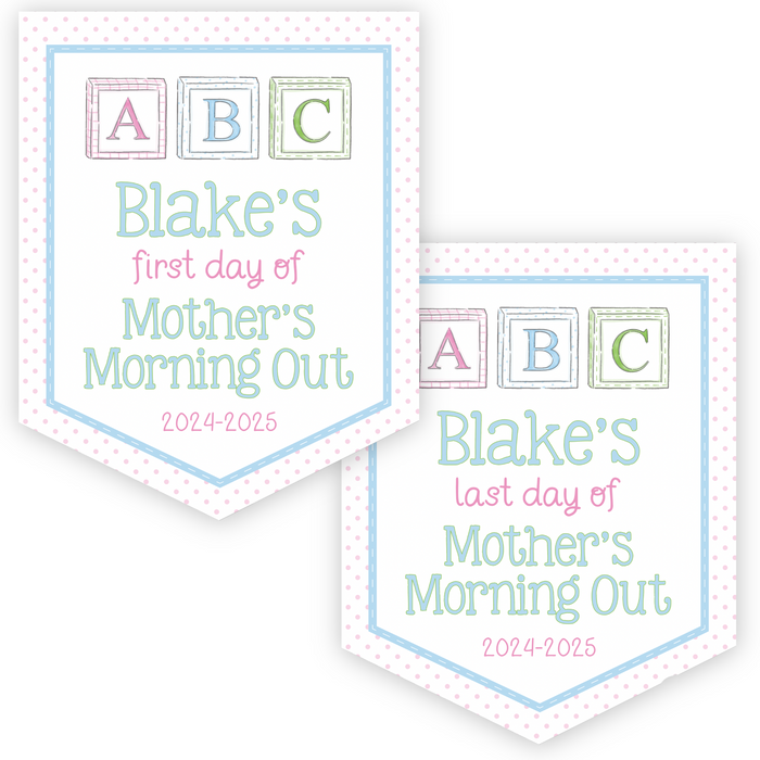 Back To School Sign - ABC Blocks - Pink Pastel