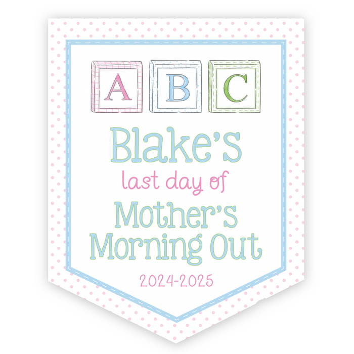 Back To School Sign - ABC Blocks - Pink Pastel