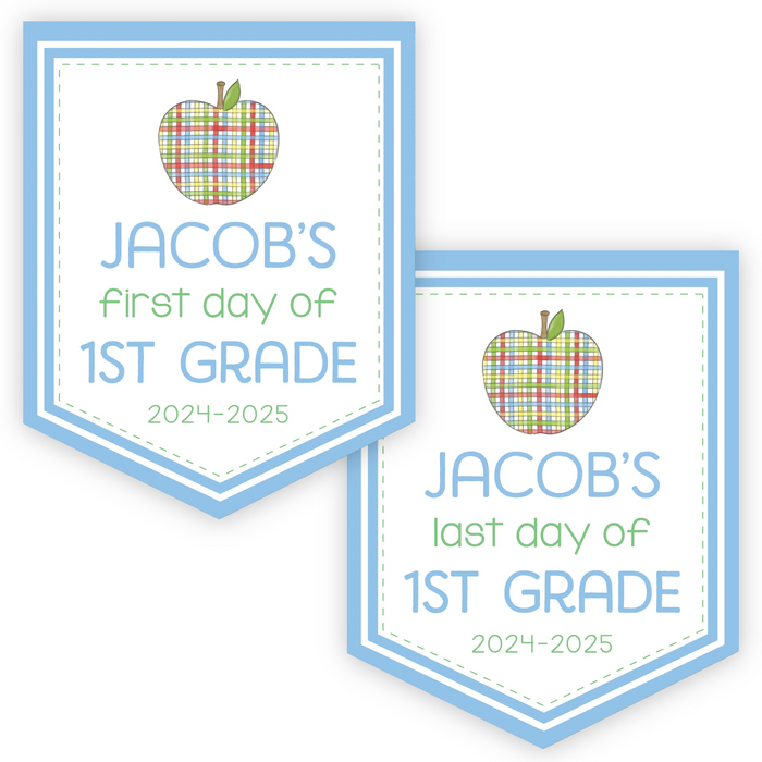 Back To School Sign - Primary Plaid Apple