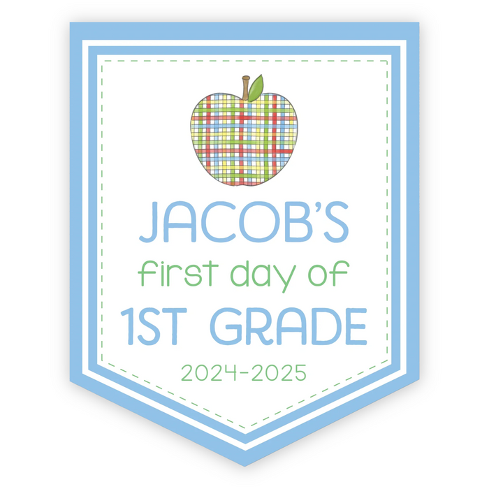 Back To School Sign - Primary Plaid Apple