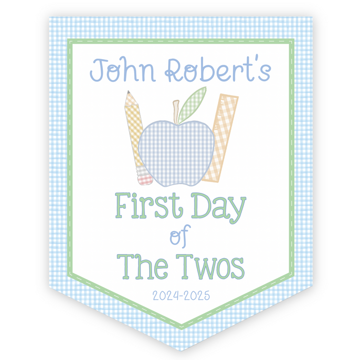 Back To School Sign - Gingham School Supplies - Blue