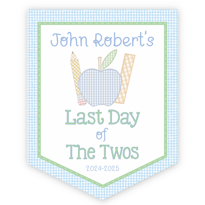 Back To School Sign - Gingham School Supplies - Blue