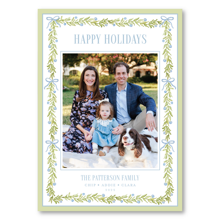 Classic Blue & Green Trim Holiday Card