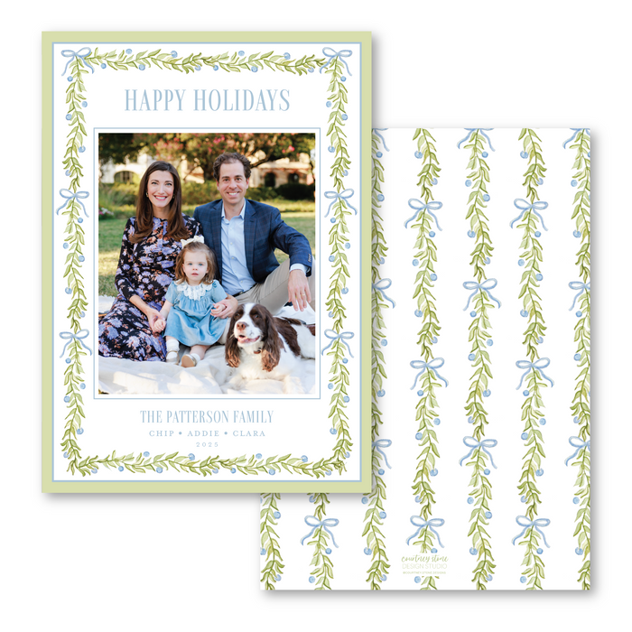 Classic Blue & Green Trim Holiday Card