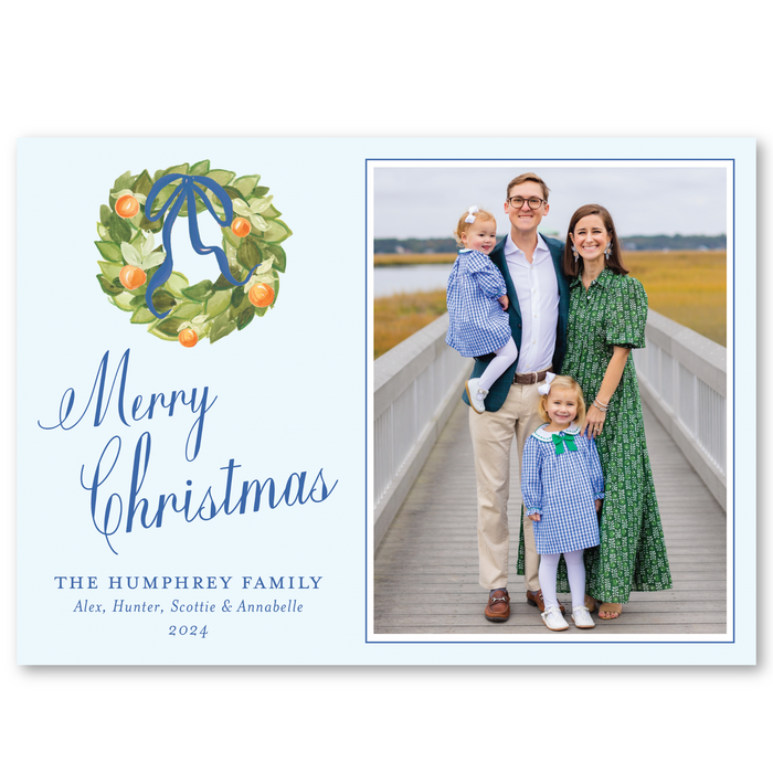 'Navy Citrus Wreath' Holiday Card | Horizontal