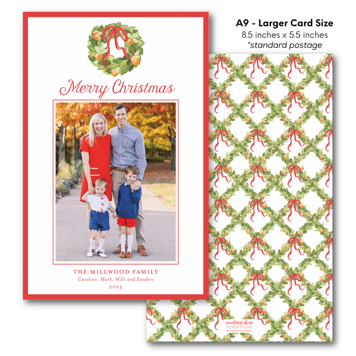 'Red Citrus Wreath' Holiday Card - A9 - Larger Card Size