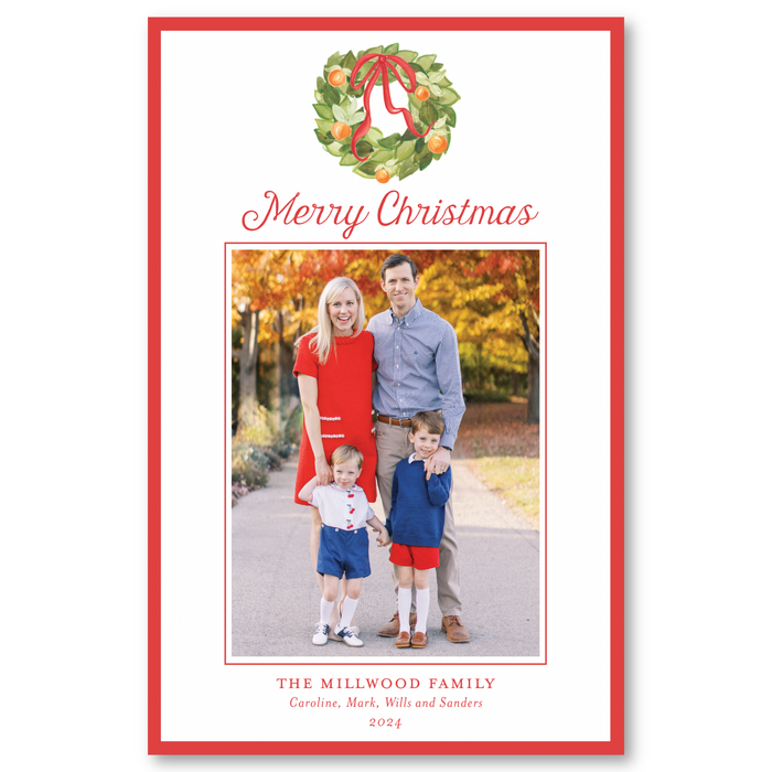 'Red Citrus Wreath' Holiday Card - A9 - Larger Card Size