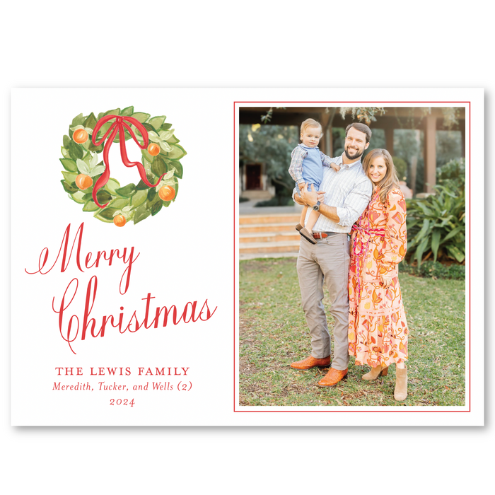 'Red Citrus Wreath' Holiday Card | Horizontal