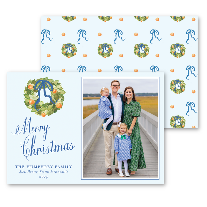 'Navy Citrus Wreath' Holiday Card | Horizontal