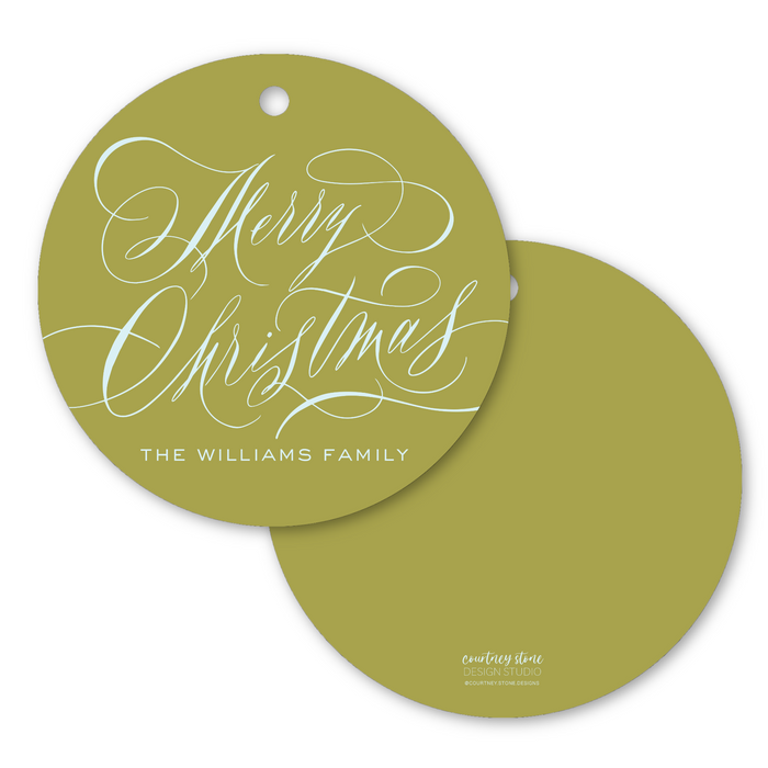 Merry Christmas Calligraphy Circle Holiday Tag
