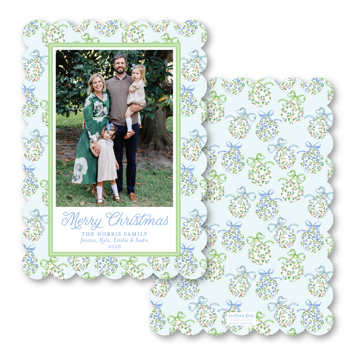 Chinoiserie Ornament - Blue - Scallop Holiday Card