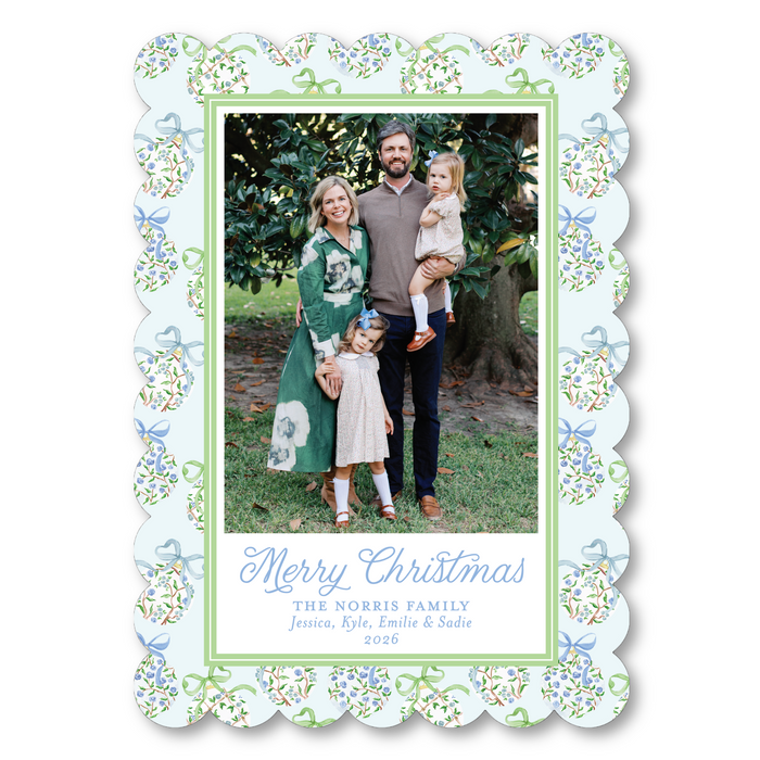 Chinoiserie Ornament - Blue - Scallop Holiday Card