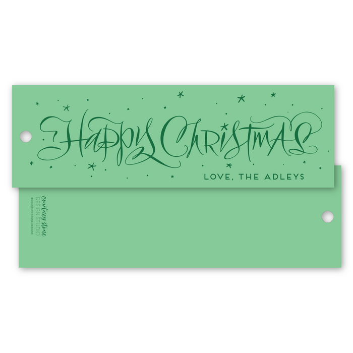 Happy Christmas Star Calligraphy Holiday Gift Tag