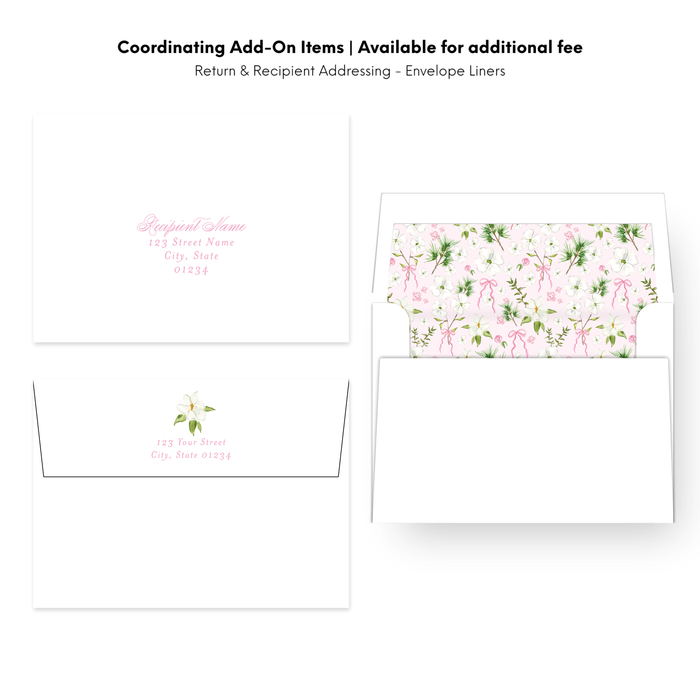 Dogwood Garland Holiday Card - Horizontal - Pink