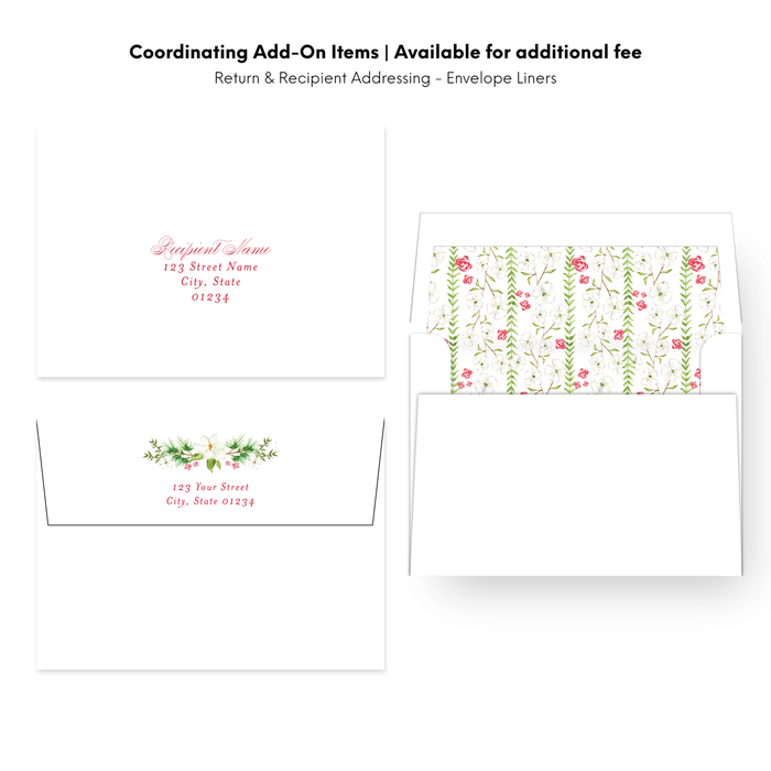 Dogwood Garland Holiday Card - Horizontal - Red