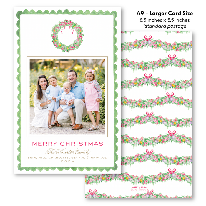 'HAPPY Holidays Wreath' Holiday Card - A9 - Larger Card Size