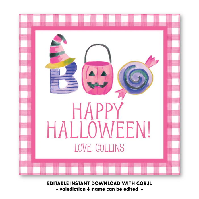 Hot Pink BOO Halloween Tag - Self-Edit, Print at Home