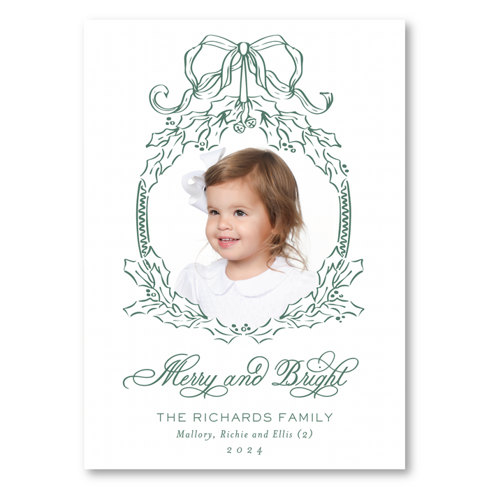 'Vintage Holly Bow Frame' Holiday Card