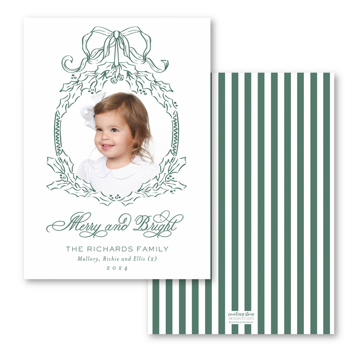 'Vintage Holly Bow Frame' Holiday Card