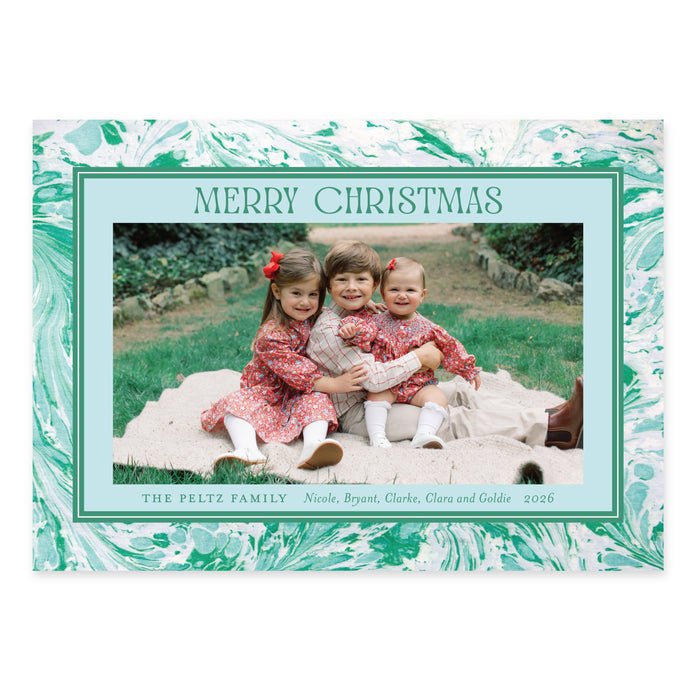 Blue Green Marble Holiday Card - Horizontal