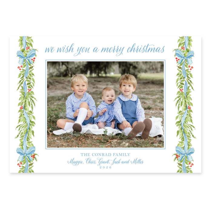 Classic Eucalyptus Laurel Holiday Card - Horizontal
