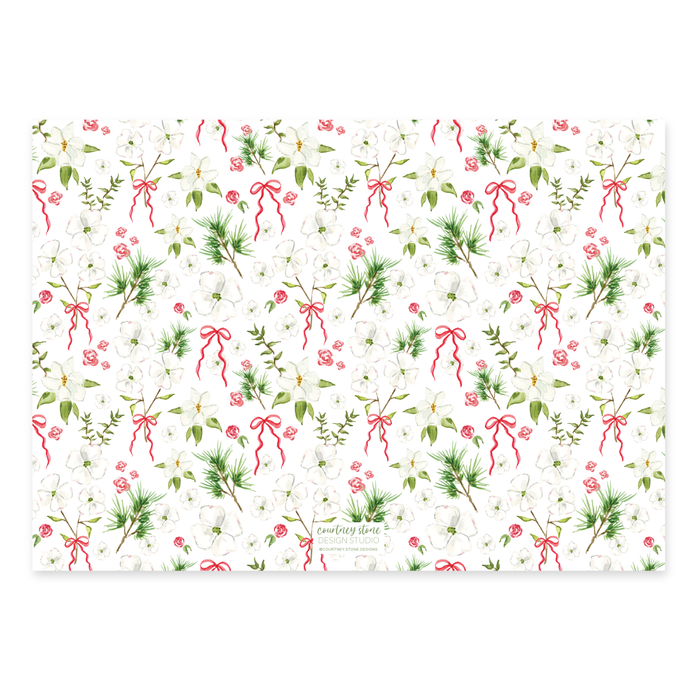 Dogwood Garland Holiday Card - Horizontal - Red