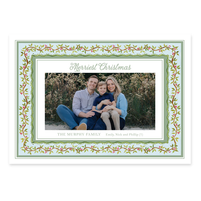 Chinoiserie Frame Holiday Card - Horizontal - Blue