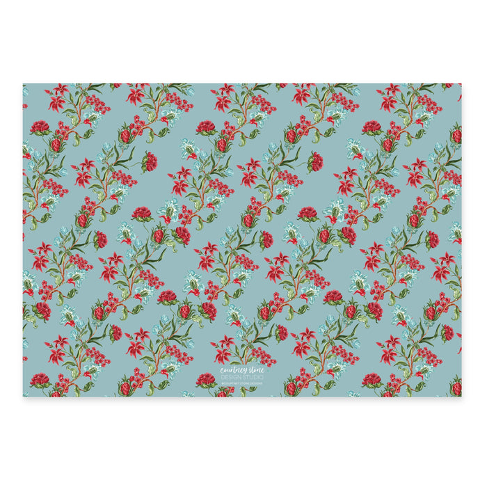 Holiday Chintz Holiday Card - Horizontal - Blue Spruce