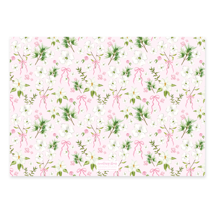 Dogwood Garland Holiday Card - Horizontal - Pink