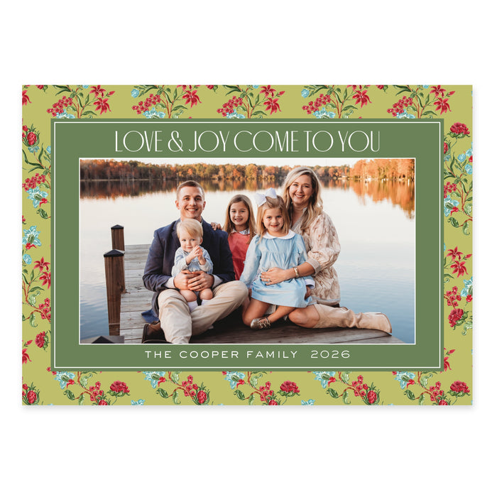 Holiday Chintz Holiday Card - Horizontal - Chartreuse