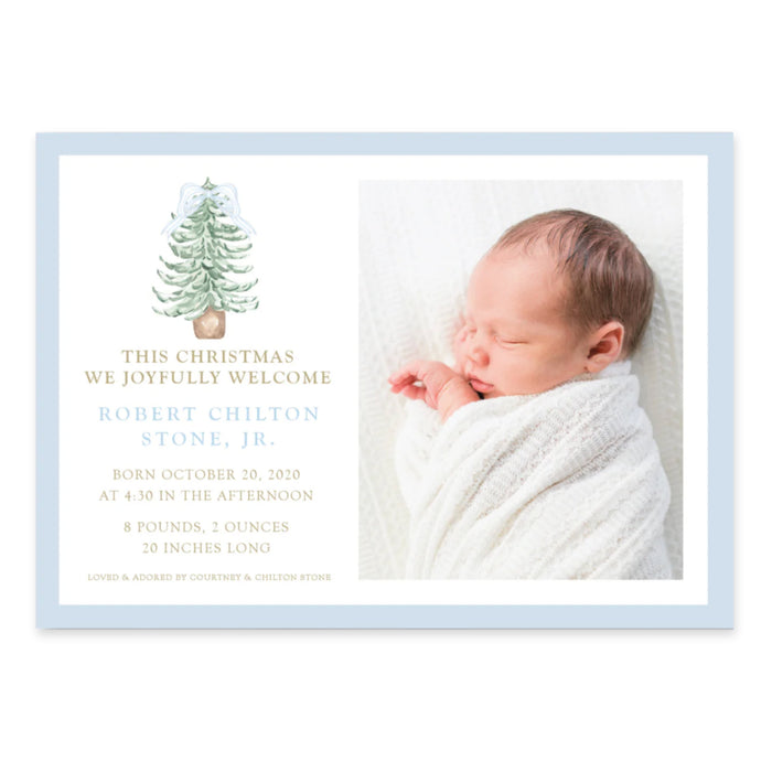 Blue Tree Announcement Holiday Card - Horizontal