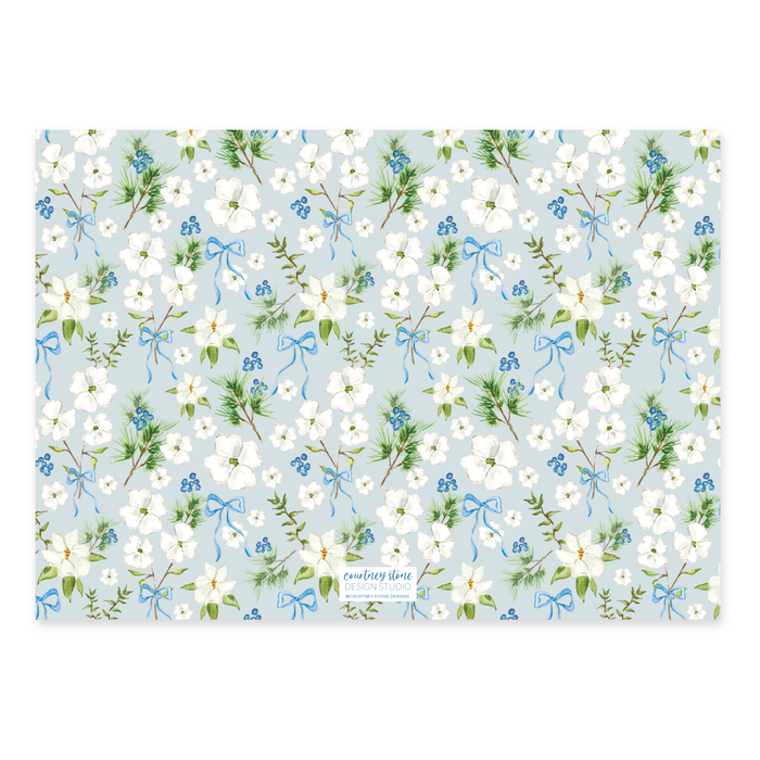 Dogwood Garland Holiday Card - Horizontal - Blue
