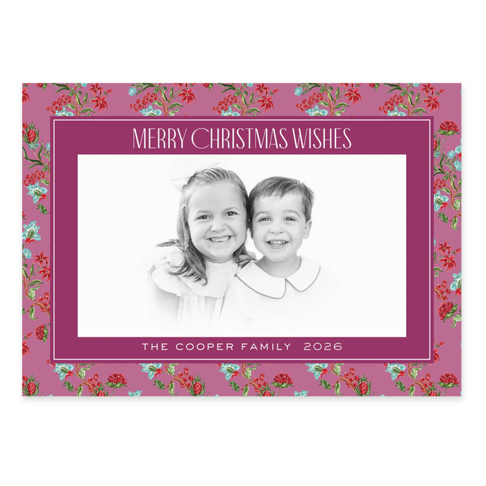 Holiday Chintz Holiday Card - Horizontal - Cranberry
