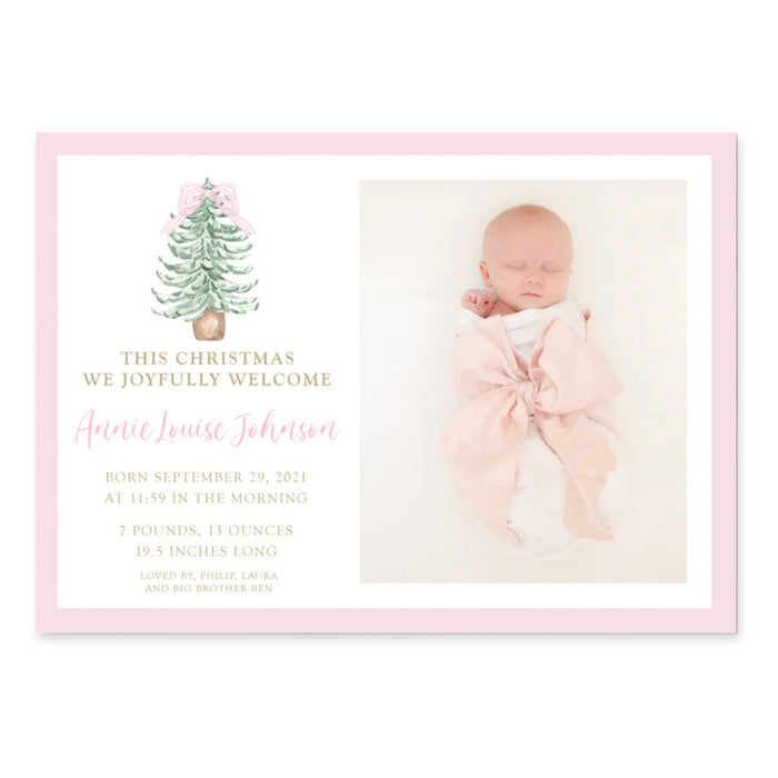 Pink Bow Tree Birth Announcement