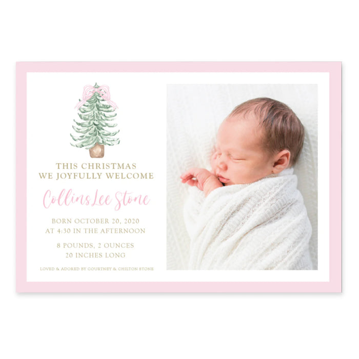 Pink Tree Announcement Holiday Card - Horizontal