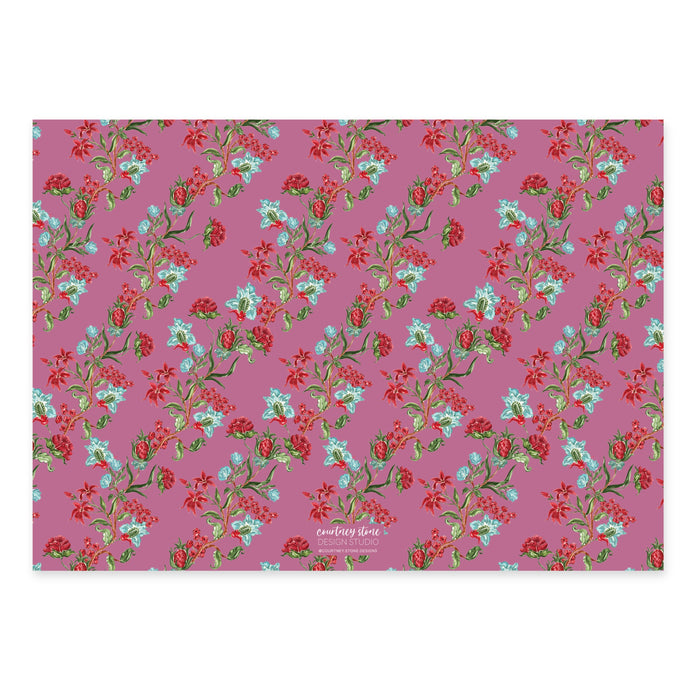 Holiday Chintz Holiday Card - Horizontal - Cranberry