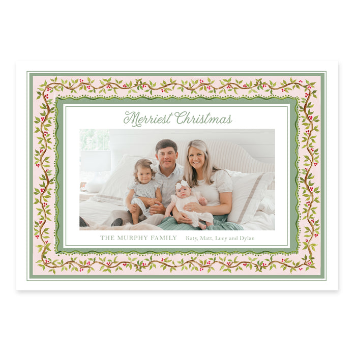 Chinoiserie Frame Holiday Card - Horizontal - Pink