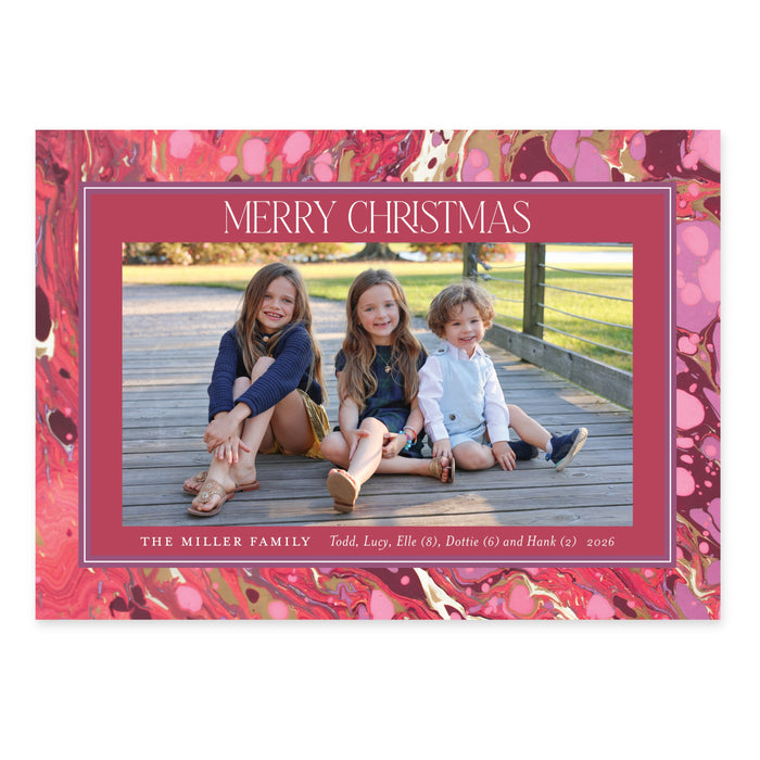 Red Marble Holiday Card - Horizontal