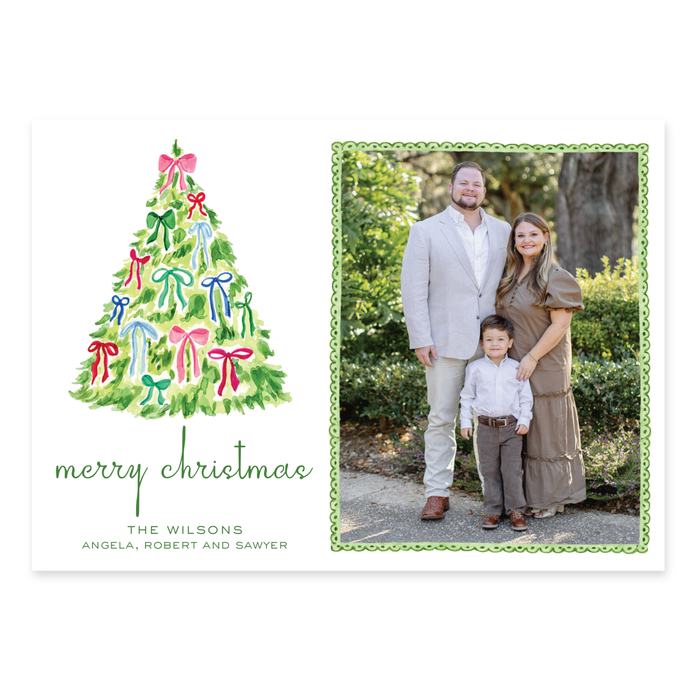 Decked in Bows Tree Holiday Card - Horizontal